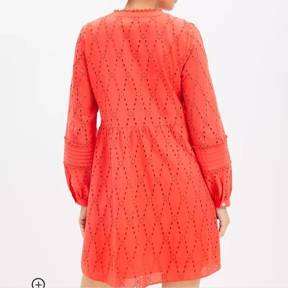 Loft coral eyelet lace trim button front vacation swing summer dress size medium - Picture 2 of 9